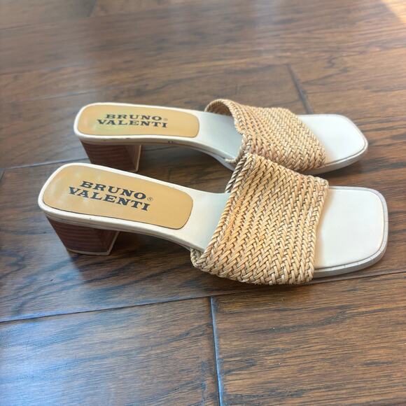 Bruno Valentini 90s Sandals Woven Sandals Mules Raffia Leather Sz 7 Tan - Picture 2 of 13